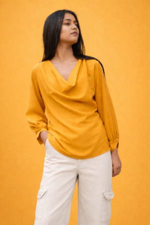 Golden Drape Cowl Neck Top