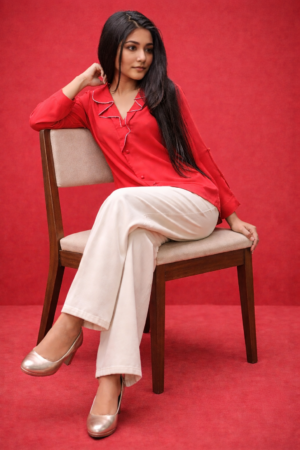 Ruby Red Ruffle Collar Top