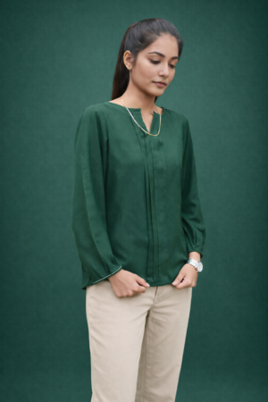 Emerald Green Pleated Front Top