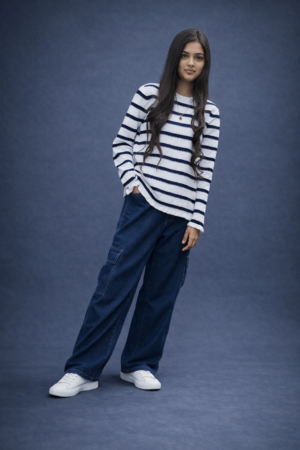 Navy Stripe Casual Jersey Top