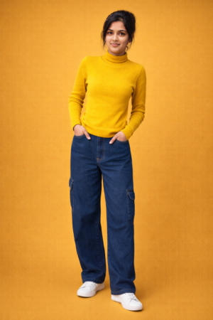 Mustard Glow Ribbed Turtleneck Top