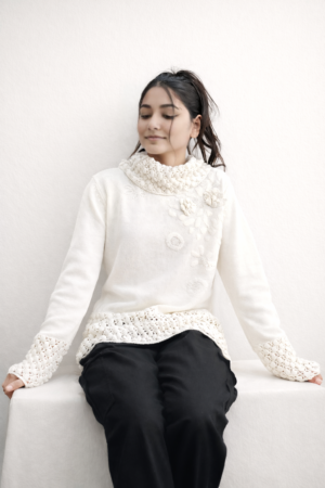 Pearl Bloom Embroidered High-Neck Top