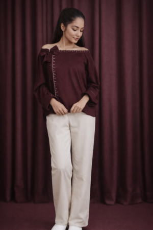 Wine Stitch Casual Top